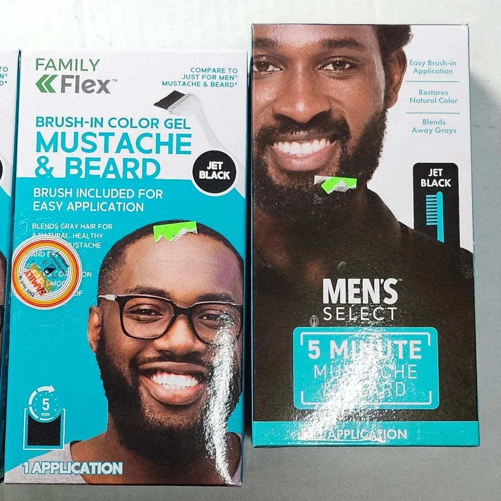 3pk‎ Men's Mustache & Beard Brush-In Color Gel Jet Black 5 Minute Gray Coverage